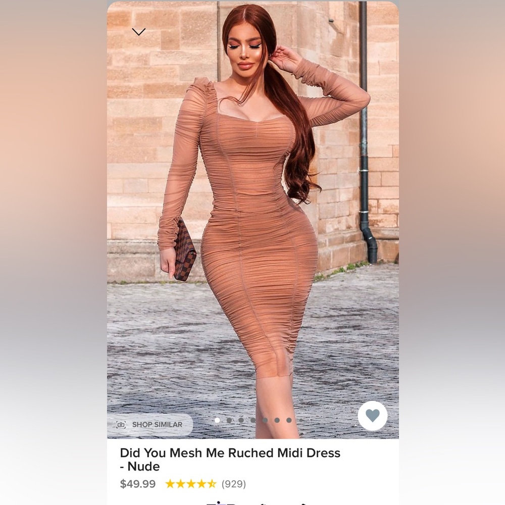 Did you mesh me ruched midi dress- nude